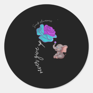 Suicide Awareness Flower Elephant Ribbon Graphic  Classic Round Sticker