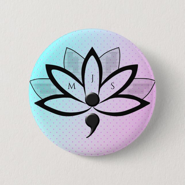 Suicide Awareness Flower Semicolon Initials 2 Inch Round Button (Front)