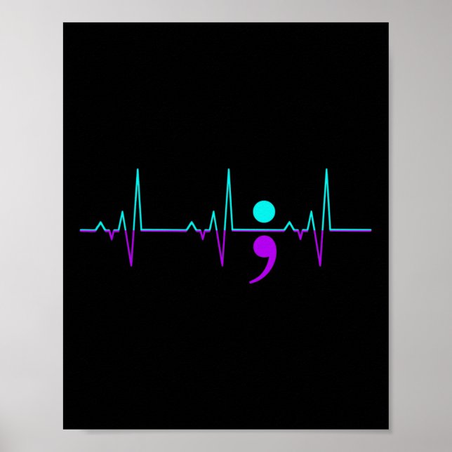 Suicide Awareness Heartbeat Happy Ribbon Support G Poster (Front)