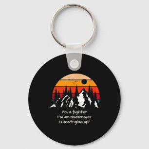 Suicide Awareness I Am A Fighter Retro Sunset Depr Keychain