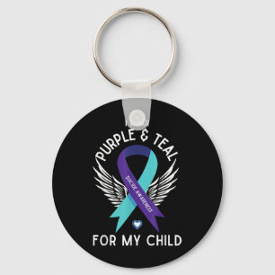 Suicide Awareness I Wear Teal And Purple For My Ch Keychain