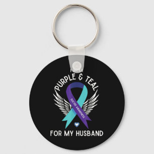 Suicide Awareness I Wear Teal And Purple For My Hu Keychain