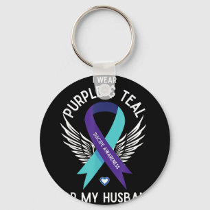 Suicide Awareness I Wear Teal And Purple For My Hu Keychain