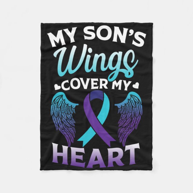 Suicide Awareness Memory Of Son Wings Cover Heart  Fleece Blanket (Front)