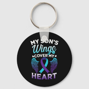 Suicide Awareness Memory Of Son Wings Cover Heart Keychain