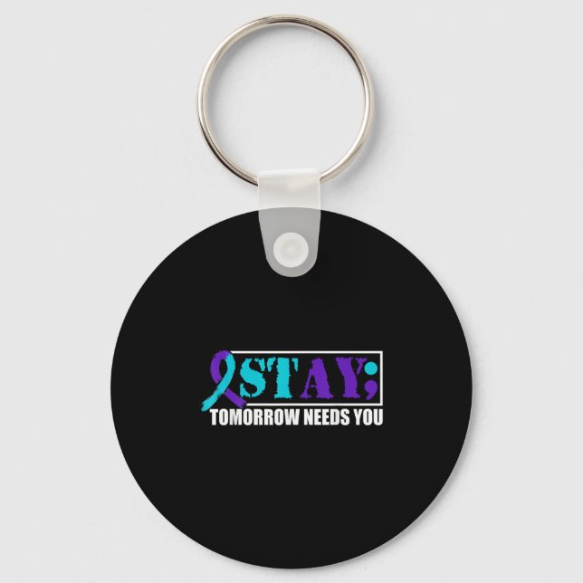 Suicide Awareness Mental Health Tomorrow Semicolon Keychain (Front)
