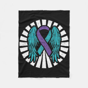 Suicide Awareness Prevention Angel Wings Teal Purp Fleece Blanket