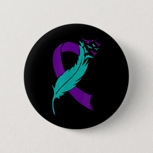 Suicide Awareness Prevention Purple Teal Ribbon 2 Inch Round Button