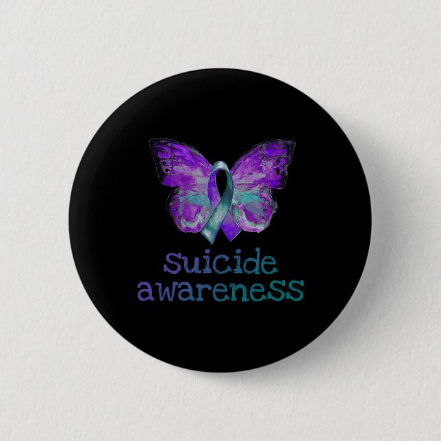 Suicide Awareness Purple Teal Butterfly SemiColon  2 Inch Round Button (Front)