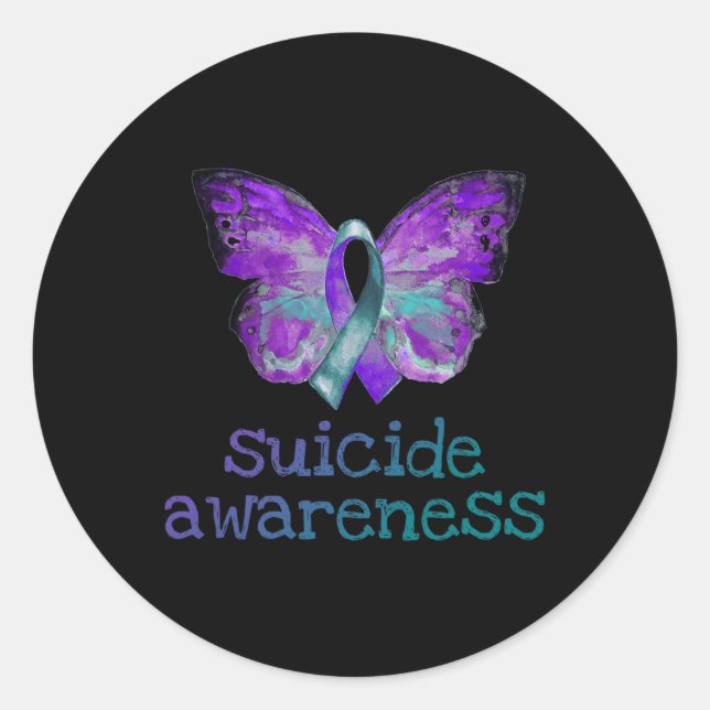 Suicide Awareness Purple Teal Butterfly SemiColon  Classic Round Sticker (Front)