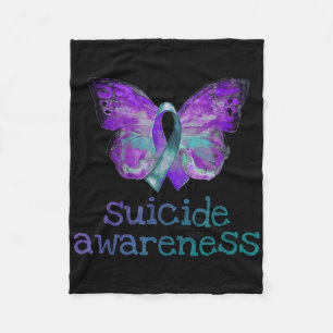 Suicide Awareness Purple Teal Butterfly Semicolon Fleece Blanket