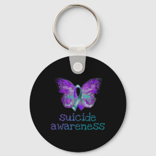 Suicide Awareness Purple Teal Butterfly SemiColon  Keychain