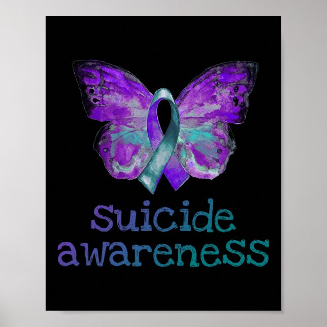 Suicide Awareness Purple Teal Butterfly SemiColon  Poster (Front)