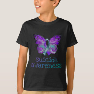 Suicide Awareness Purple Teal Butterfly SemiColon  T-Shirt