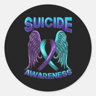 Suicide Awareness Ribbon With Wings Suicide Surviv Classic Round Sticker