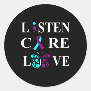 Suicide Awareness Semicolon Purple Teal Ribbon Gif Classic Round Sticker