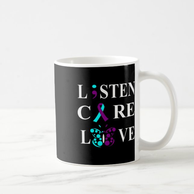 Suicide Awareness Semicolon Purple Teal Ribbon Gif Coffee Mug (Right)