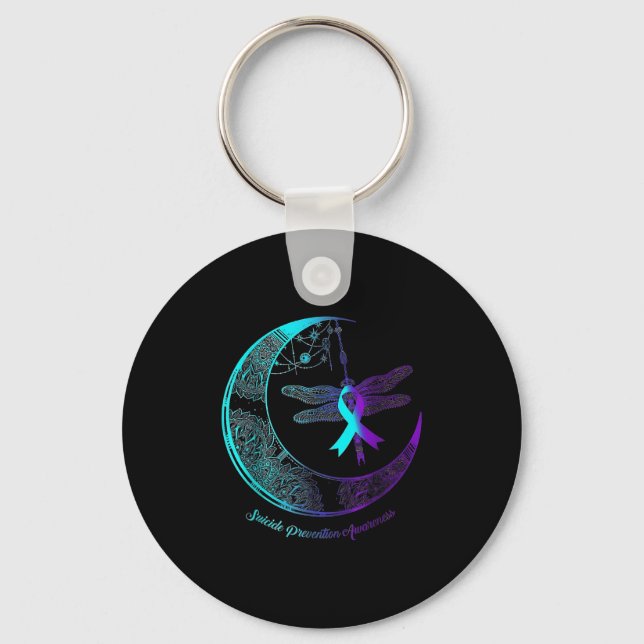 Suicide Awareness Shirt Dragonfly Moon Suicide Pre Keychain (Front)