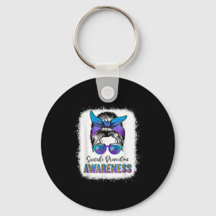 Suicide Awareness Shirt Messy Bun Hair Suicide Pre Keychain