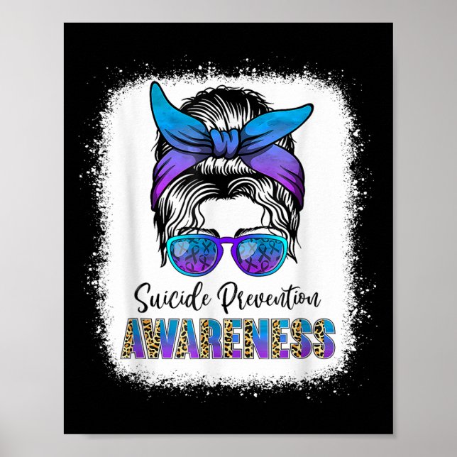 Suicide Awareness Shirt Messy Bun Hair Suicide Pre Poster (Front)