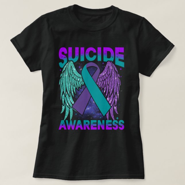 Suicide Awareness Shirt Wings and Ribbon Suicide P (Design Front)