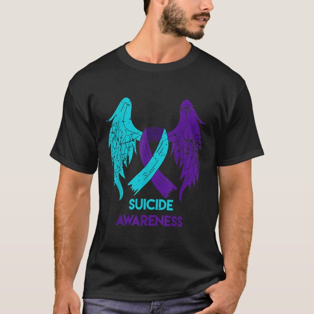 Suicide Awareness Shirt Wings And Ribbon Teal And (Front)