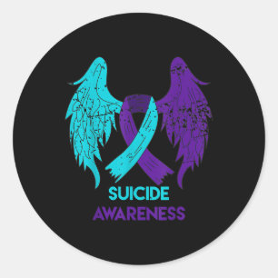 Suicide Awareness Shirt Wings And Ribbon Teal And Classic Round Sticker