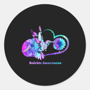 Suicide Awareness Sunflower Heart Purple Ribbon  Classic Round Sticker
