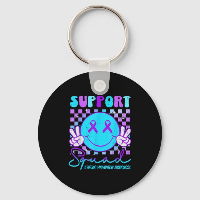 Suicide Awareness Teal &amp; Purple Ribbon Suprt G Keychain (Front)