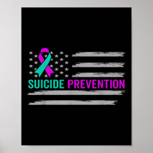 Suicide Awareness Usa American Flag Mental Health  Poster