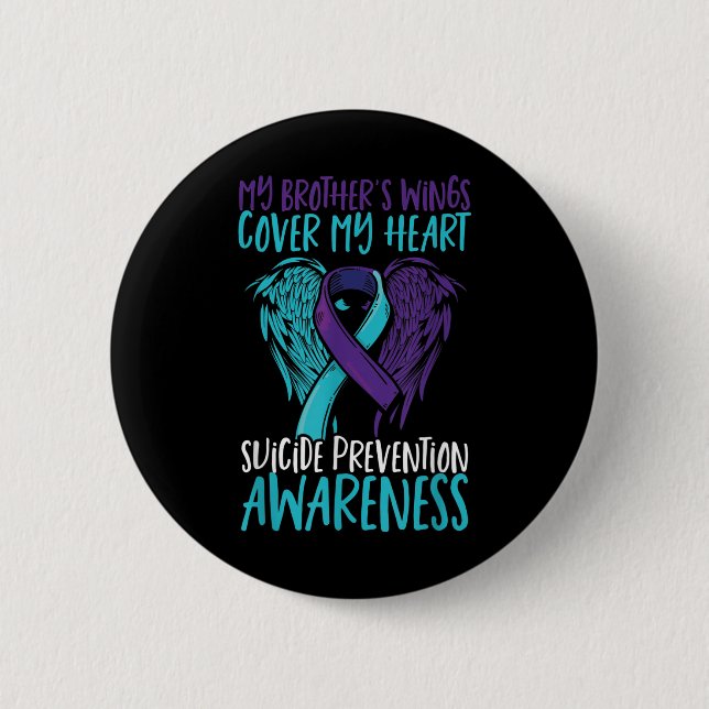 Suicide Awareness Wings &amp; Ribbon Suicide 2 Inch Round Button (Front)