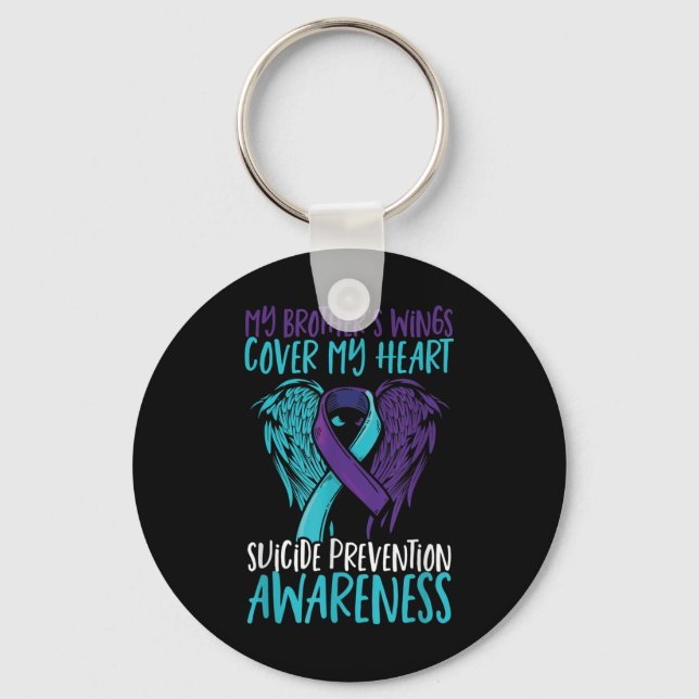 Suicide Awareness Wings &amp; Ribbon Suicide Keychain (Front)