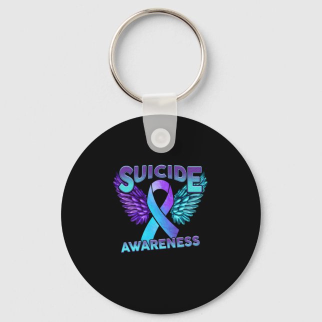 Suicide Awareness Wings And Ribbon Suicide Prevent Keychain (Front)