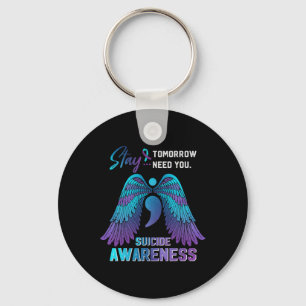 Suicide Awareness Wings And Ribbon Suicide Prevent Keychain
