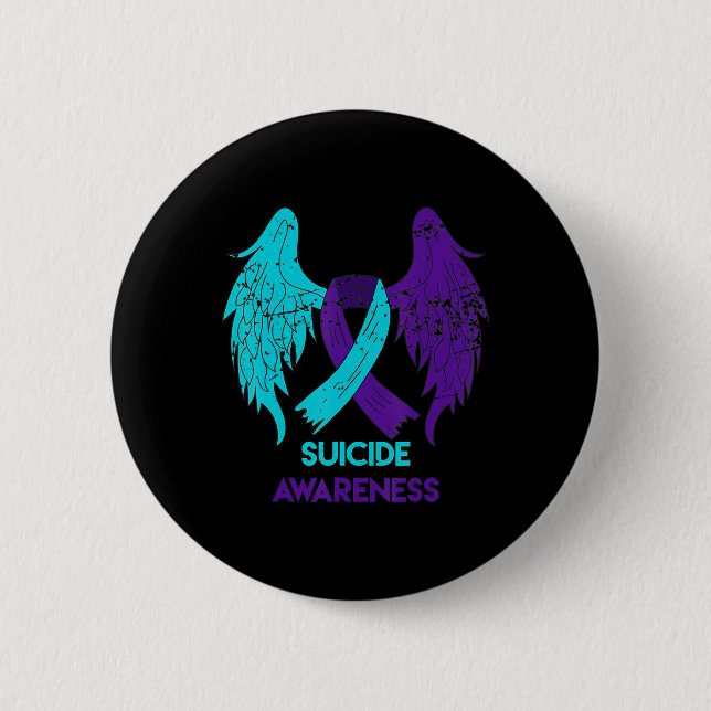 Suicide Awareness  Wings And Ribbon Teal And Purpl 2 Inch Round Button (Front)