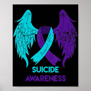 Suicide Awareness  Wings And Ribbon Teal And Purpl Poster
