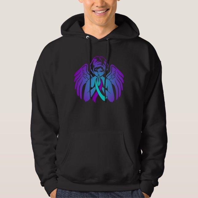 Suicide Awareness Wings Angel Ribbon Happy Support Hoodie (Front)