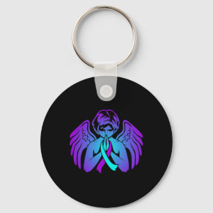 Suicide Awareness Wings Angel Ribbon Happy Support Keychain