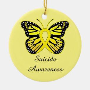 Suicide Butterfly Awareness Ribbon Ceramic Ornament