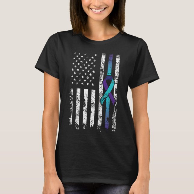 Suicide Depression American Flag Prevention Awaren T-Shirt (Front)
