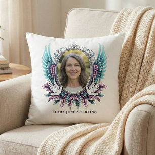 Suicide Loss Memorial Angel Wing Custom Photo Poem Throw Pillow