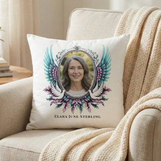 Suicide Loss Memorial Angel Wing Custom Photo Poem Throw Pillow