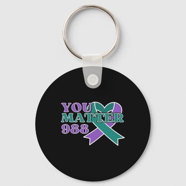 Suicide Prevention 988 You Problem Awareness Ribbo Keychain (Front)
