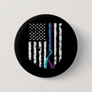 Suicide Prevention American Flag Awareness Ribbon 2 Inch Round Button