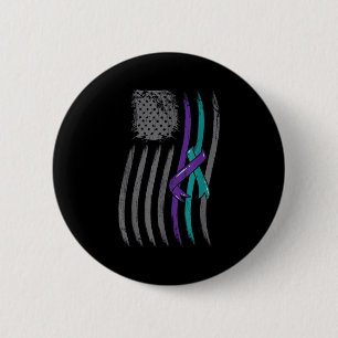 Suicide Prevention American Flag Purple Awareness  2 Inch Round Button