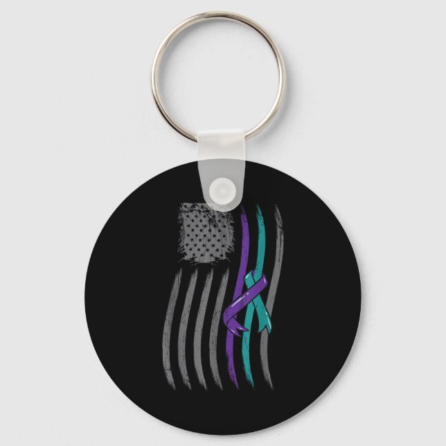 Suicide Prevention American Flag Purple Awareness  Keychain (Front)