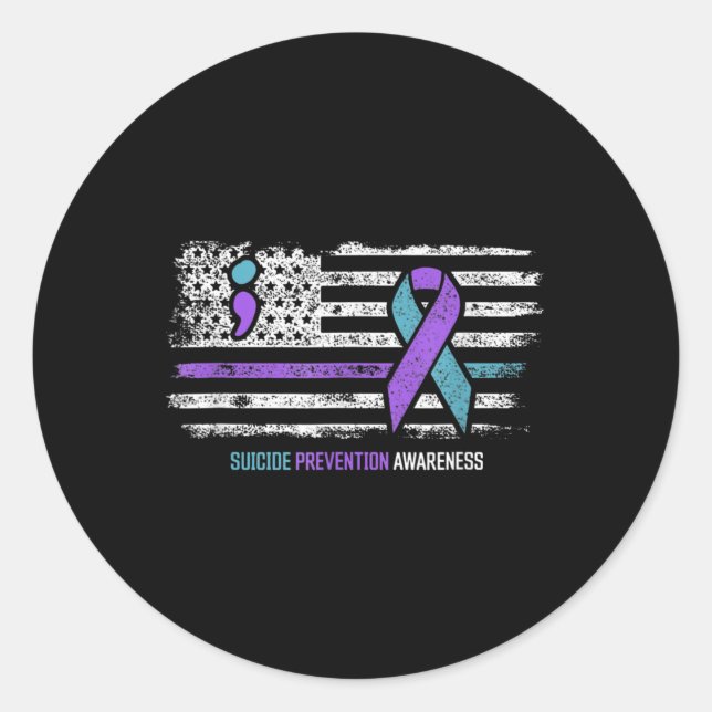 Suicide Prevention American Flag Suicide Awareness Classic Round Sticker (Front)