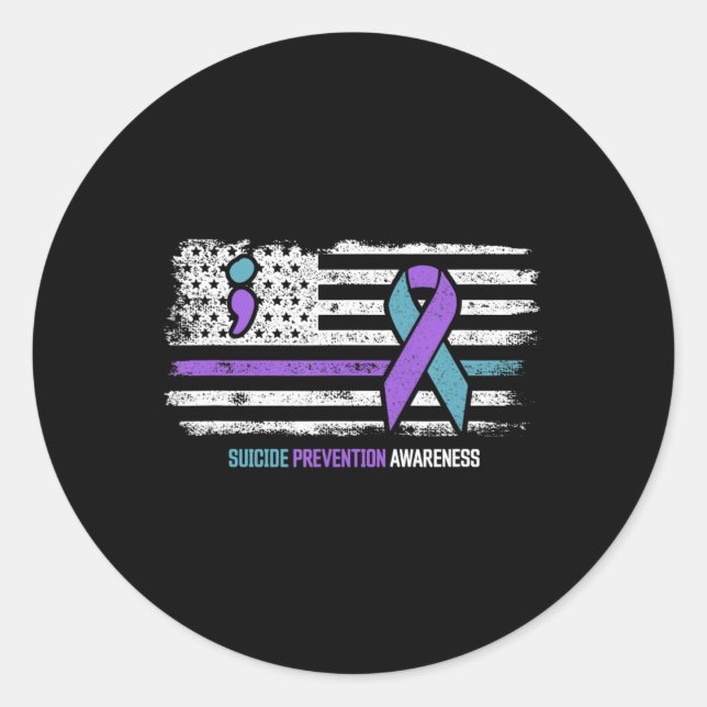 Suicide Prevention American Flag Suicide Awareness Classic Round Sticker (Front)