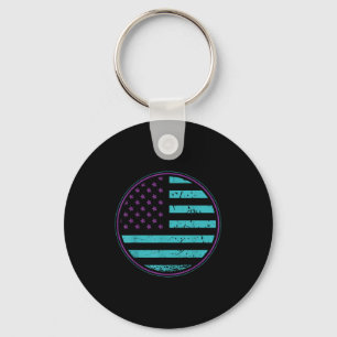 Suicide Prevention American Flag Wear Teal Purple Keychain