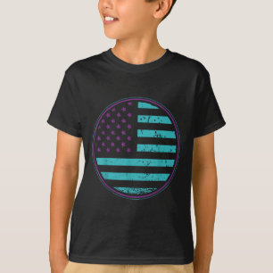 Suicide Prevention American Flag Wear Teal Purple  T-Shirt